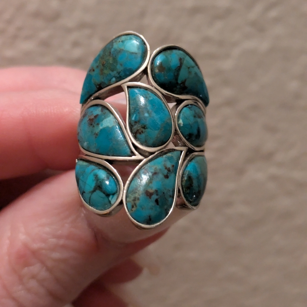 Gorgeous Sz 7 Kingsman Turquoise Sterling Silver Statement Ring